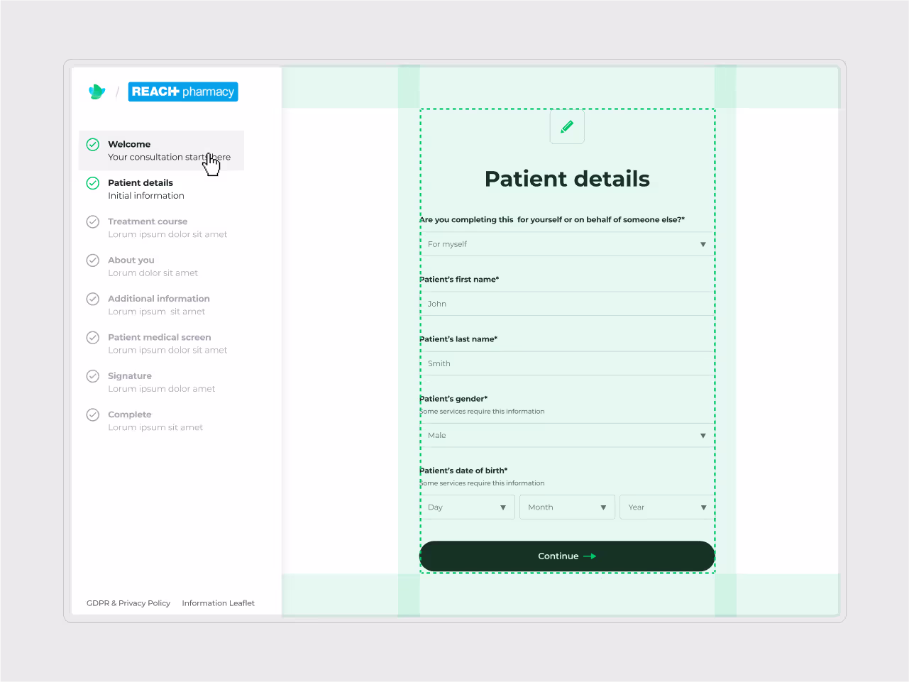 A screenshot of a product screen in Deltera with space guidelines.