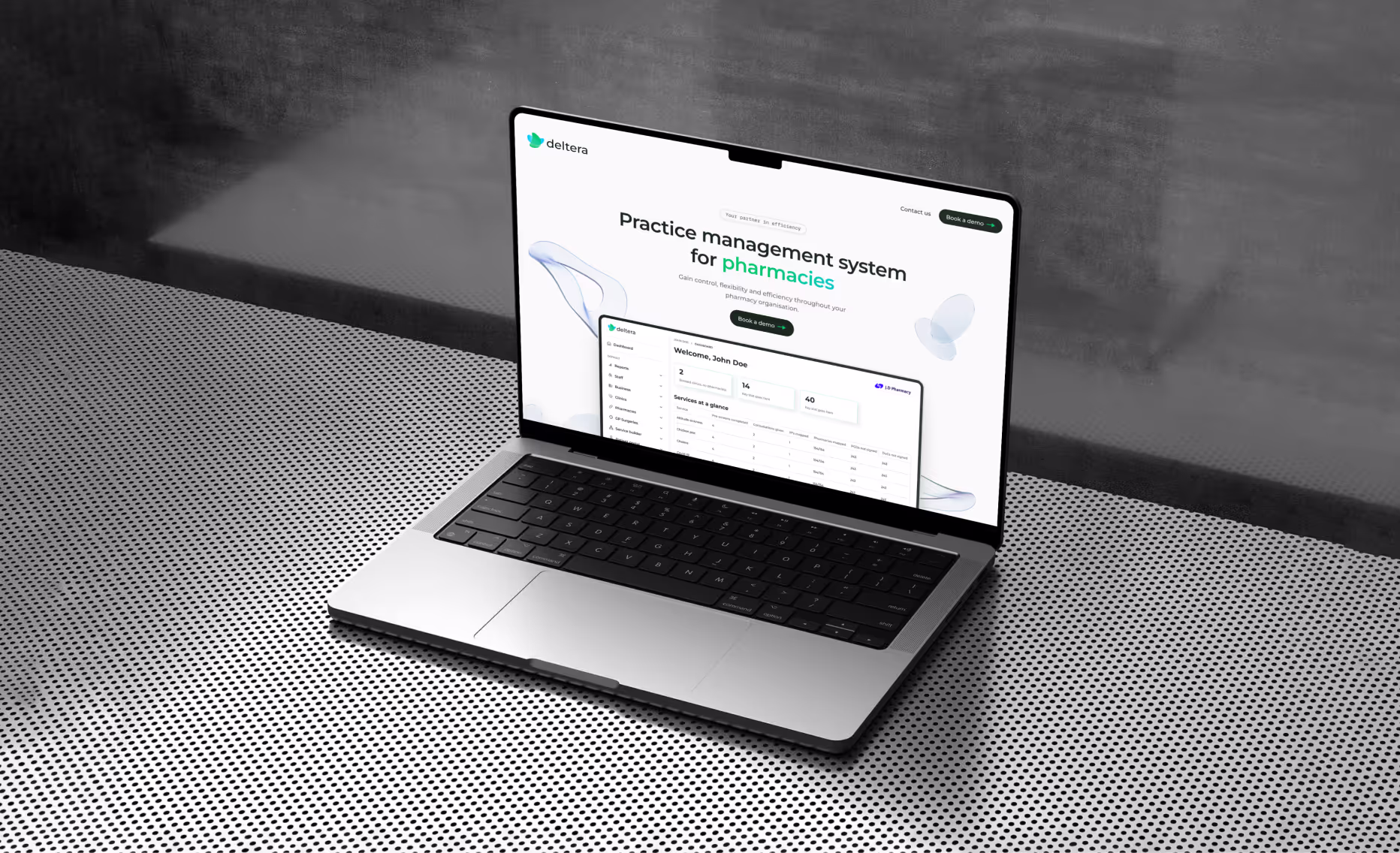 A laptop showing the Deltera website