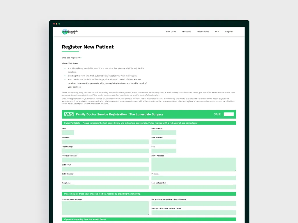 Mockup of Lunesdale Surgery website