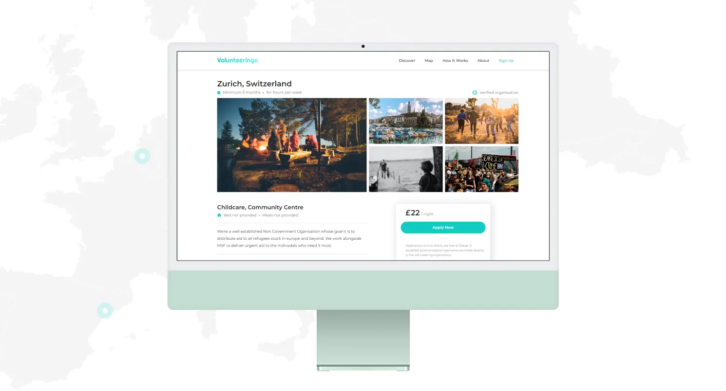 Mockup of Volunteeringo website