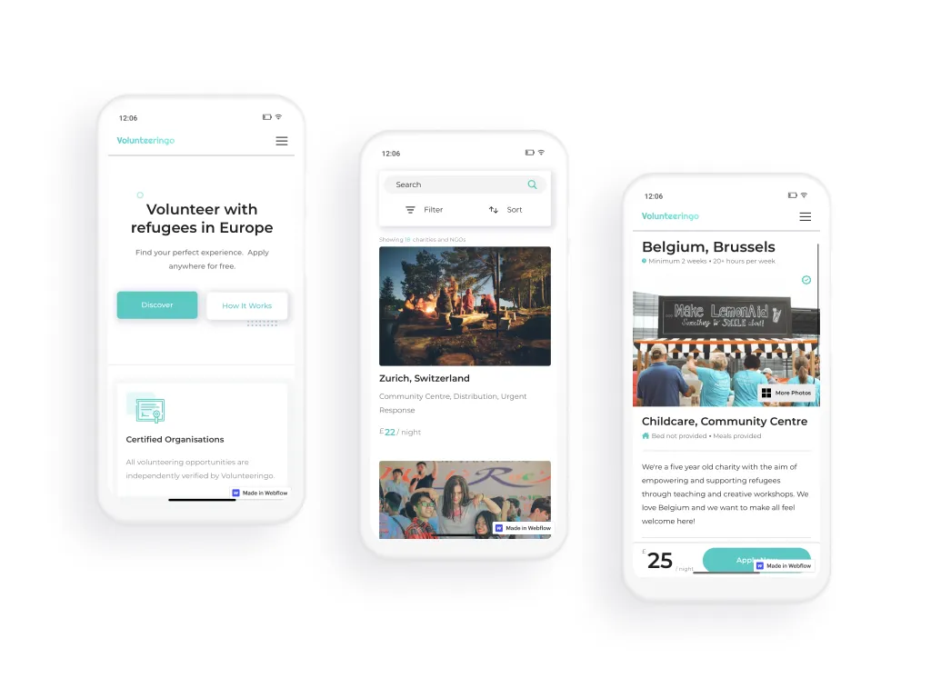 Mockup of Volunteeringo website