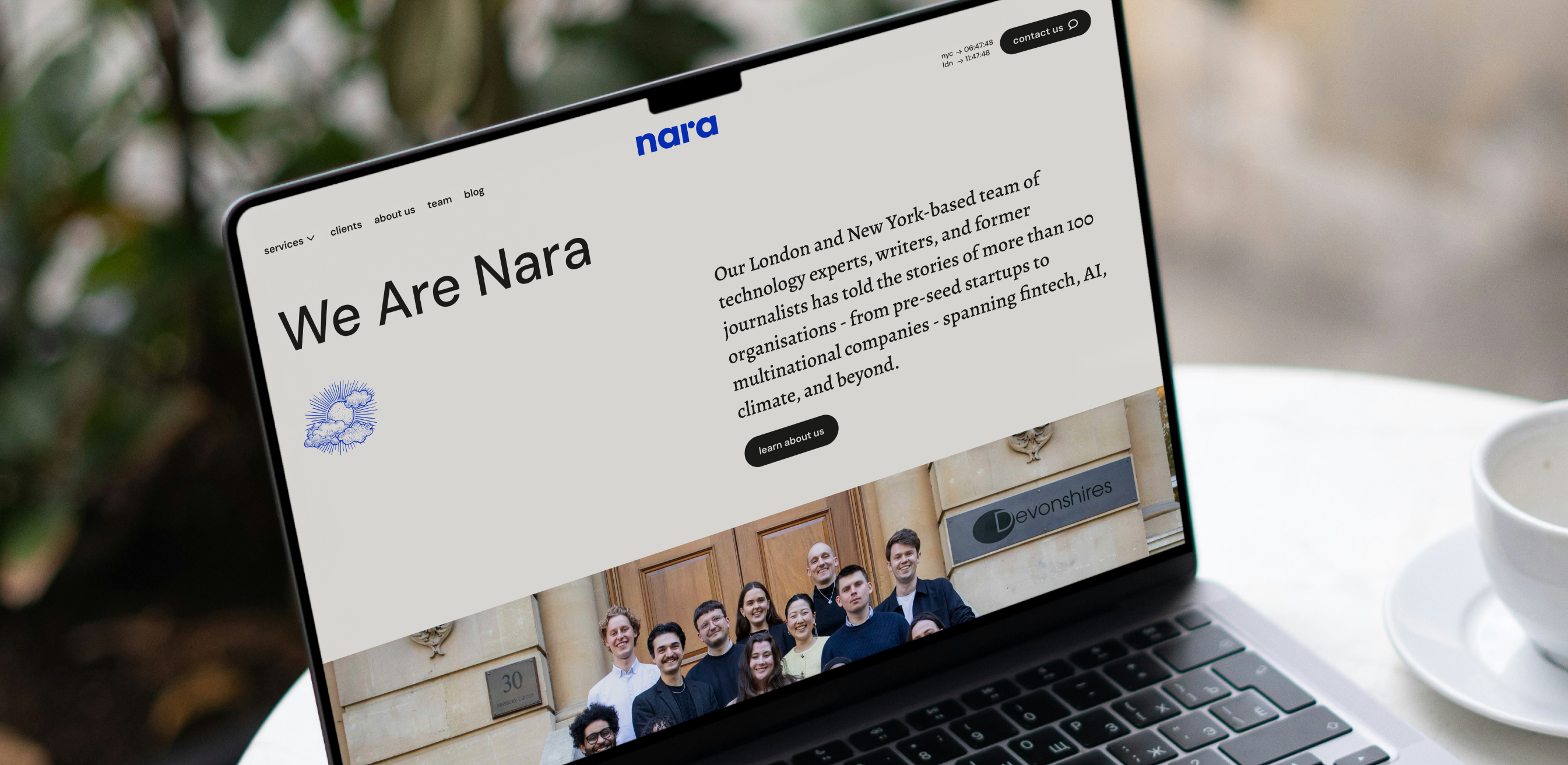 Laptop showcasing Nara Communications website
