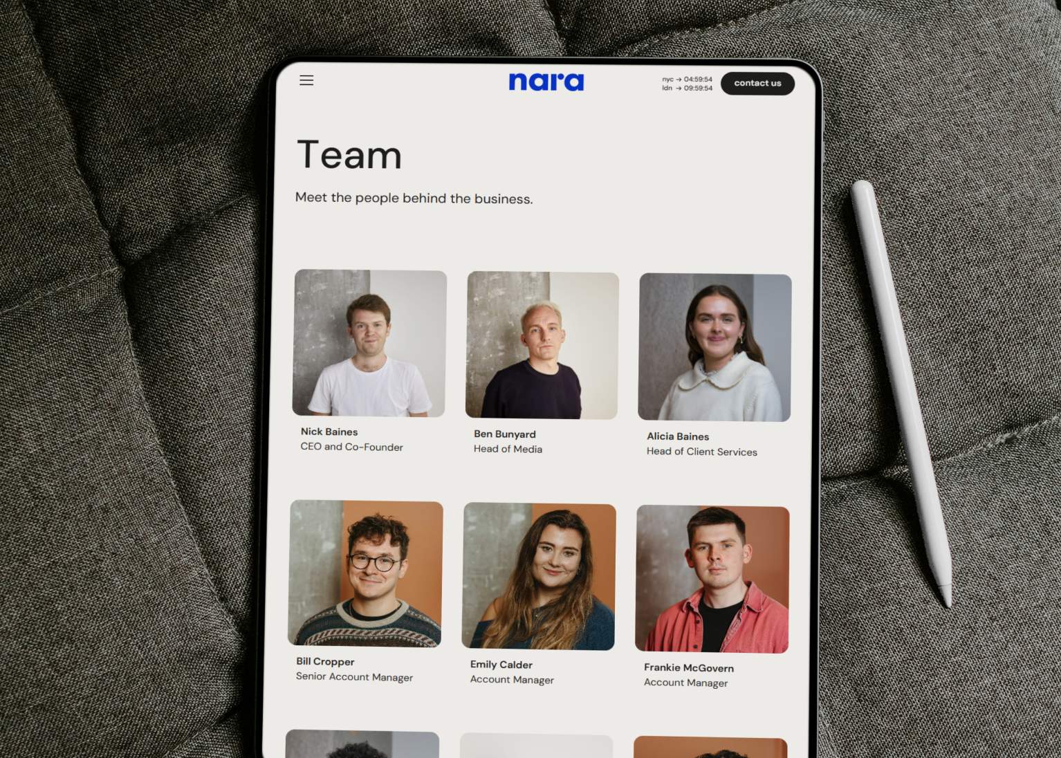 Tablet showing Nara Communications website