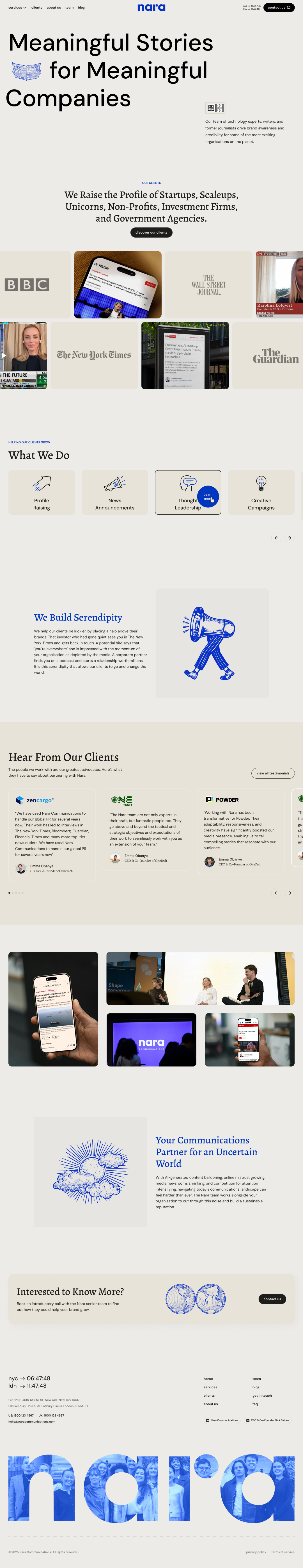 Full screenshot of Nara Communications homepage